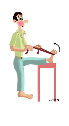 exercice de rééducation par étirement des muscles abducteur jambe et cuisse